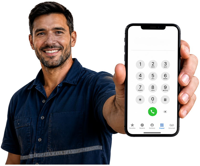 St Ives Blocked Drains plumber holding a phone — call 1300 261 965