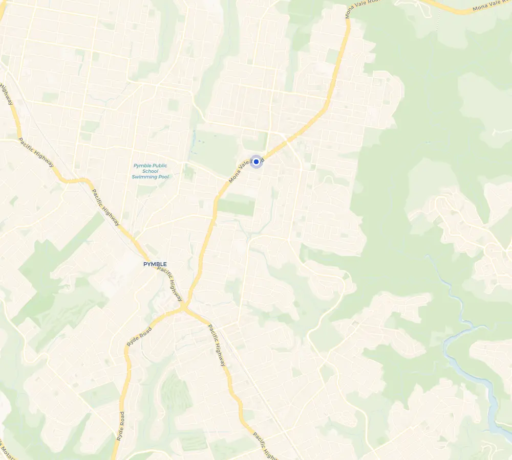 Map of the St Ives service area and the surrounding Upper North Shore, showing St Ives and the nearby streets we cover.