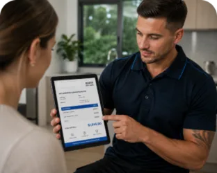 Plumber explaining a service estimate in St Ives
