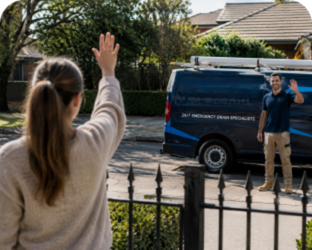 Customer waving goodbye to a St Ives Blocked Drains plumber